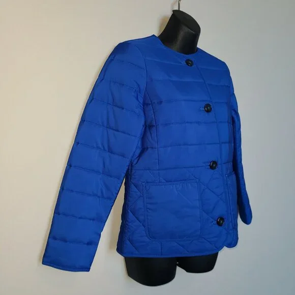 Talbots Petite P  Bright Blue Button Closure Puffer Coat Jacket No Collar - Picture 2 of 6